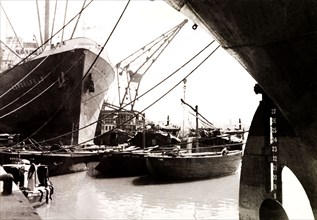 Calcutta docks, 1930. Steamships and barges are moored at Calcutta docks. Calcutta (Kolkata),