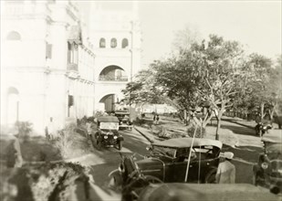 Methodist Mission Hospital, Mysore. A number of cars parked outside the Holdsworth Memorial