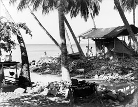 Fishing settlement, Dominica. A fishing settlement on the coast. Dominica, 1965., Dominica,