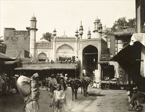 Mohabbat Khan Mosque, Peshawar. View from Andar Sheher bazaar to Mohabbat Khan Mosque, a 17th