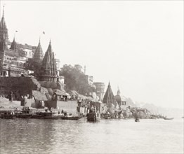 Benares on the River Ganges. View of the Hindu city of Benares situated on the banks of the River