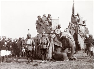 Bhopal State procession at Coronation Durbar, 1903. Two armoured soldiers of Bhopal State stand