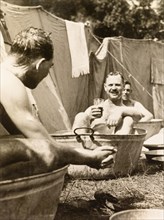 A cold tub for the Calcutta Scottish. Officers of the Calcutta Scottish, an infantry regiment of