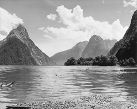 Mitre Peak at Milford Sound. View of Mitre Peak (left) at Milford Sound. Southland, New Zealand,