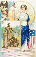 Postcard commemorating US Emancipation. A colourful postcard commemorates the Emancipation