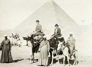 Riding camels at the Great Pyramid. William Ryder McGeagh, District Commissioner in Jerusalem, and