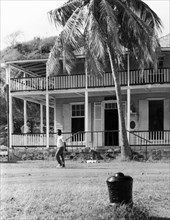 Nelson's House' in Antigua. A two-storey colonial building at Nelson's Dockyard, featuring wide