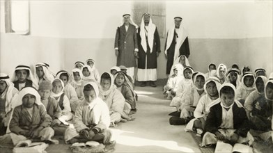 School of Sheikhs Hassan al Ifranji and Abid'. Palestinian Arab schoolchildren wearing 'keffiyehs'
