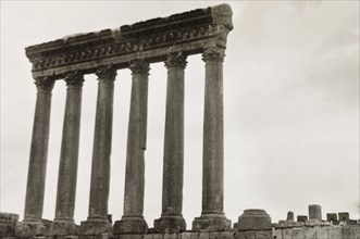 Corinthian columns at Baalbek. View of the Corinthian columns at Baalbek, once one of the largest