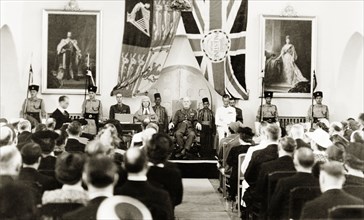 Lord Gort addresses an assembly. Lord John Gort (centre) addresses an assembly of officials as the