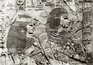 Relief carving at the Tomb of Ramose. Close-up shot of a relief carving on the east wall of the
