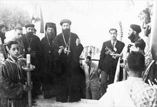 Priests at the Coptic Convent in Jaffa. Several Coptic priests take part in a ceremony at the