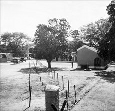 Indian Police compound in Aligarh. A barbed wire fence divides an Indian Police compound. Aligarh,