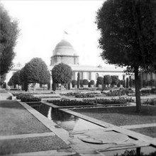 View of the Viceroy's House in New Delhi. View across Mughal-style gardens, looking towards the