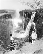 Publicity shot of Victoria Falls, 1961. A government publicity shot of two European woman standing