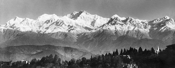 Panoramic view of Kanchenjunga. Panoramic view of the Himalayan mountain Kanchenjunga. India-Nepal