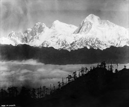 Mount Everest, circa 1919. View of the snow-capped peaks of Mount Everest, the highest mountain in