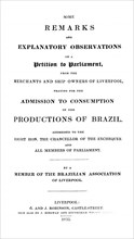 Petition concerning tariffs on Brazilian goods. Title page of a petition to parliament concerning