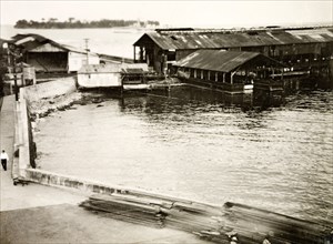Limon harbour, circa 1931. View of the harbour and pier at Limon. Limon, Costa Rica, circa 1931.
