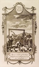 Execution of a slave, Algeria. A line engraving depicts a European slave suffering crucifixion by