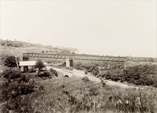 Railway bridge at Pointe-a-Pierre, Trinidad. A bridge carries a Trinidad Government Railways
