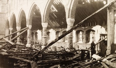 Interior of a fire damaged church. Interior shot of All Saints Church in Eastbourne in the