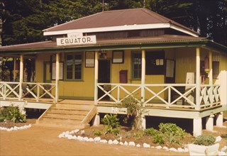 Equator railway station. Exterior shot of the brightly painted Equator station in the Kenya