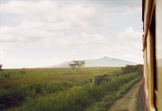 Crossing the Kenya highlands. View of the Kenyan highlands, taken from a Uganda Railways train