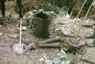 Iron Age forge in Mafuga Forest. A forge used by forestry workers to harden the tips of rock drills