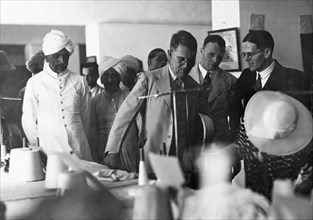 Factory at Rampur. Sir Maurice Hallett, Governor of the United Provinces, visiting a factory at