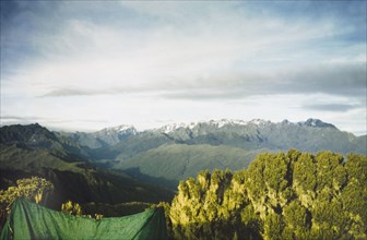 Snow-capped peaks of Rwenzori . View from a forestry survey camp of snow-capped peaks in the