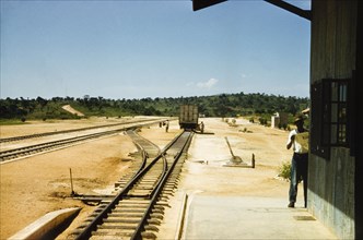 Kamwenge railway station, 1957. View from the platform of the newly completed Kamwenge railway