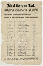 Broadside:  Sale of slaves and stock 1852. Artist unidentified
