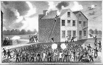 Attack on the Printing Office of the Alton Observer, 1837 from "The Martyrdom of Lovejoy" by Henry