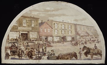 Clark Street, between Lake and Randolph Streets, 1857.  Created by Earle, Lawrence Carmichael,