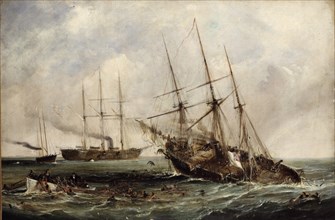 Destruction of the Confederate Steamer Alabama by the U.S. Ironclad Kearsarge, June 19th, 1864.