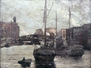 View of Chicago River showing Clark Street Bridge, 1910.  Created by Clusmann, William, 1859-1927