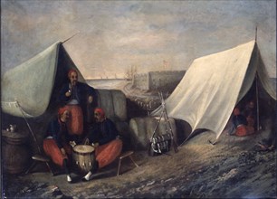 Chicago Zouaves in Camp, 19th Century.  Artist unidentified