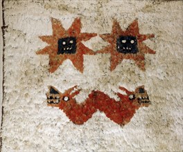 Detail of a featherwork panel from a larger mantle