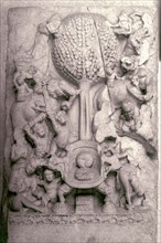 Relief depicting Maras attack on Buddha