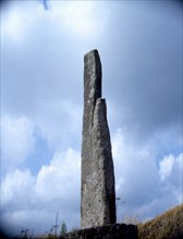 The Tristan Stone, also known as the Dunstan Stone, a memorial to the hero Tristan which stands beside the raod near the Cornish town of Fowey