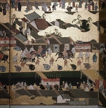 Screen depicting Nijo Castle, headquarters of the Tokugawa family in Kyoto