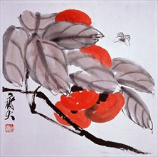 Painting by Chi Pai shih: A branch of Persimmon and a Butterfly (loose sheet)