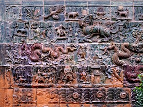 A wall of ceramic tiles at the Guan Di Temple