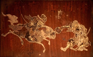 Votive painting from the Yasaka shrine, Kyoto depicting two samurai in combat