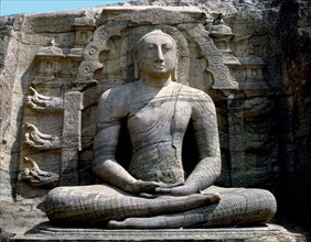 Rock sculpture of the seated Buddha at Gal Vihara at Polonnaruwa