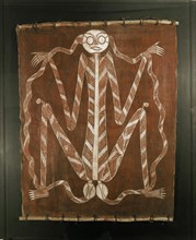 Bark painting from western ArnhemLand, depicting a legendary Lightning Man or Wala Undayna, one of the super natural beings of the Dreamtime