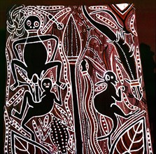 Bark painting depicting a group of spirit beings