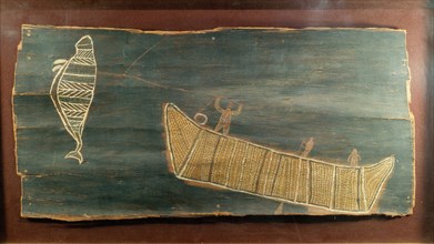 Aboriginal bark painting depicting a whaling group