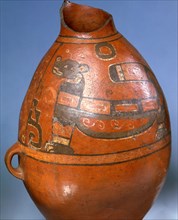 Jar for storing food or drink, decorated with a painted depiction of a puma
